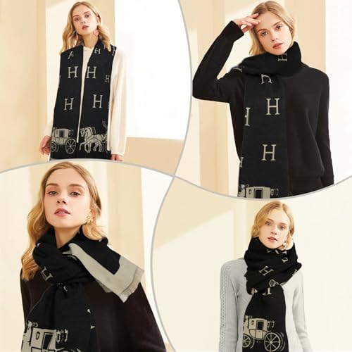 Women's Scarf Shawls and Wraps for Evening Dresses, Soft Large Blanket Pashmina for Fall Winter with Gorgeous Color, Black Rh, 73"(185cm) x 23"(60cm)