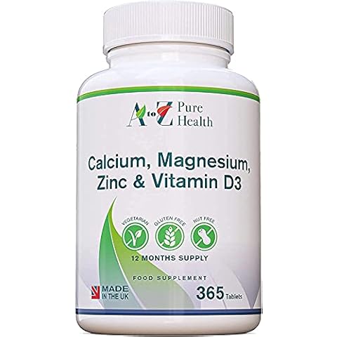 Calcium, Magnesium, Zinc & Vitamin D Supplement |Premium Multi-Vitamin Supplement | 365 Easy to Swallow Tablets (1 Year Supply) | Multimineral with Calcium Immune Booster | Osteo Supplements | UK Made Cover