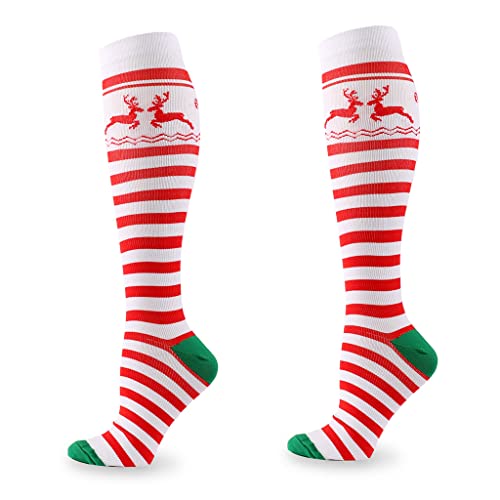 Meias até o joelho, Asukohu Meias de compressão de Natal dos desenhos animados Santa Elk Print Enfer