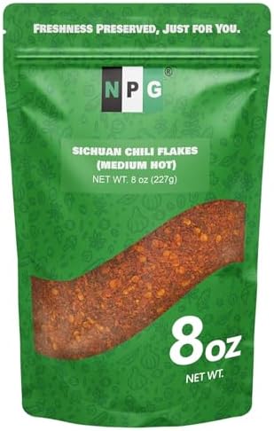NPG Sichuan Chili Flakes 8 Oz, Medium Hot, Crushed Red Pepper Flakes