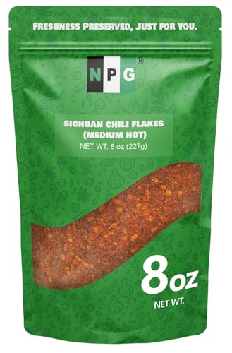 NPG Authentic Sichuan Chili Flakes 8 Ounces, Medium Hot, Szechuan Crushed Red Pepper Flakes Bulk, Essential Spice Seasoning for Making Kimchi, Chili Oil, Stir-fry, Pizza, Salads, and Tacos