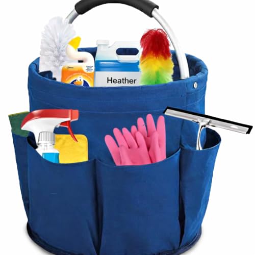 Heather UK Cleaning Caddy with Handle Bucket Cushioned Cleaning Bag for Cleaning Products Organiser, Collapsible under Sink Storage with Handle, Soft Grip, Blue