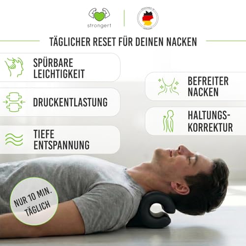 STRONGERT Nackenstrecker Orthopädisch Testsieger – Nackendehner für Nacken- und Schulterschmerzen, Schmerzlinderung bei Nackenschmerzen und Verspannungen, Nackenverspannung effektiv lösen