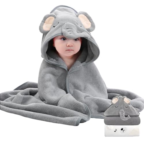 Image of kmilro Baby Hooded Towel, 2-Pack Baby Essentials Baby Towels for Boy and Girl with 31.5x31.5 inch and 2 Different Designs, Soft Absorbent Baby Bath Essential Bath Towel as Best Gift for Newborn