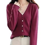 [PALAME] カーディガン レディース Vネック ニット 【上品な印象・カシミヤタッチ・華奢見え】 前開き セーター 長袖 暖かい 柔らかい 高伸縮 体型カバー 小顔 着痩せ 冷房対策 羽織り 無地 コート カジュアル オフィス 通勤 日常 (JP, アルファベット, 2XL, ワインレッド)