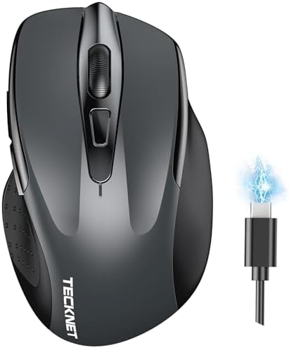 TECKNET Wireless Mouse, BT 5.0/2.4G, Rechargeable 6-DPI Silent, Grey