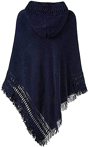 Cappotto con cappuccio Fringe Hem Crochet Poncho