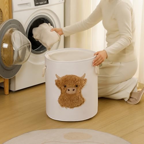 Image of Kids Laundry Basket Baby Hamper for Nursery, 58L Large Dirty Clothes Hampers with Drawstring Closure, Highland Cow Baby Stuff Storage Basket, Stuffed Animal Storage Basket Canvas Toy Laundry Hamper
