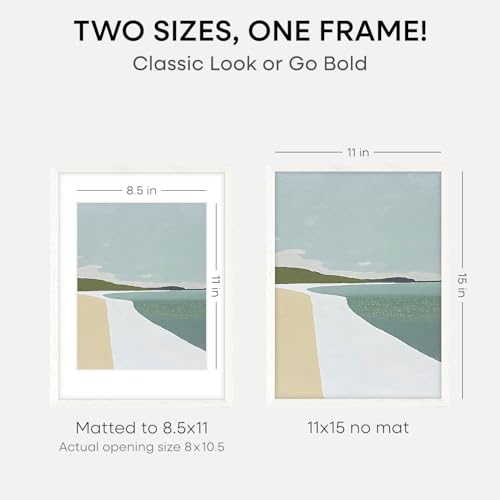 Image of Homeforia White Frame 11x15 Wood, High End Oak 11x15 Picture Frames with Mat 8.5x11, 11 x 15 White Wooden Poster Frames Matted to 8.5 x 11 inch Photo, 15by11 Frames, Tempered Glass, Wall Kit, Set of 2