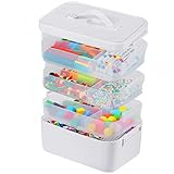 4-Layer Craft Organizers and Storage with Removable Trays, Craft Organizer with lids and Handle, Arts and Crafts Storage, Art Organizer, Crafts Organization, for crayons, Sewing, Tool, Playdoh，White