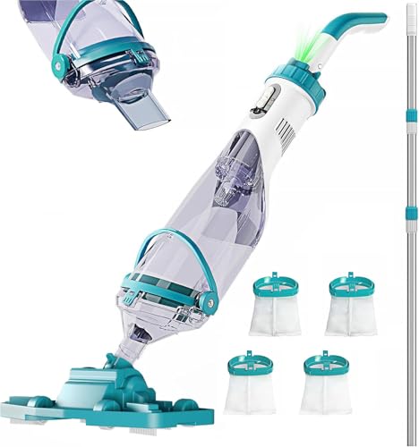 FOTING Poolsauger Akku, Absaugung bis zu 4200L/H, Pool Bodensauger mit All-Angle-Saugfunktion & LED-Display, Betriebsdauer bis zu 60 Minuten, Poolreiniger mit 4 Filtern, Ideal für oberirdische Pools