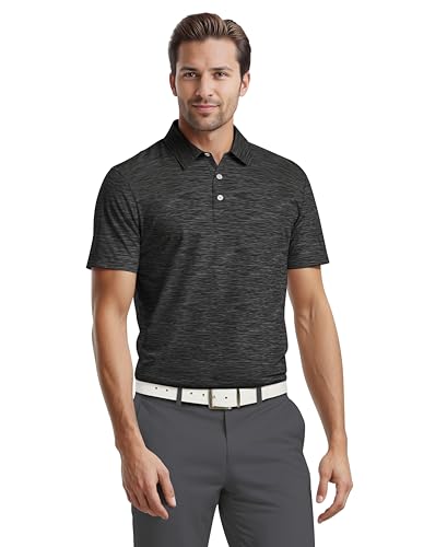 PGA TOUR Airflux Jaspe Cotton Short Sleeve Golf Performance Polo Shirt for Men, Moisture-Wicking, Sun Protection
