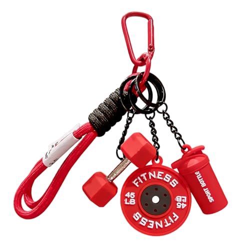 BelleFlair Porta-chaves fitness com halteres, pesos, acessórios de ginásio bonitos para mulheres e homens, acessórios para chaves de carro CrossFit (vermelho)