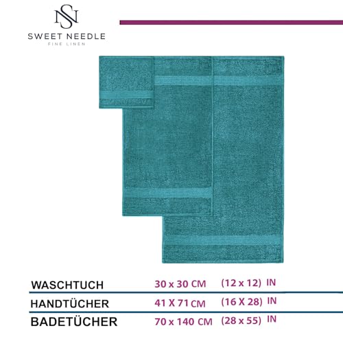 Sweet Needle 6-teiliges Handtuchset – 2 Badetücher, 2 Handtücher, 2 Waschlappen, Baumwolle, für den täglichen Gebrauch, Hotel-Spa-Qualität, weich, schnell saugfähig, leicht (Blaugrün)