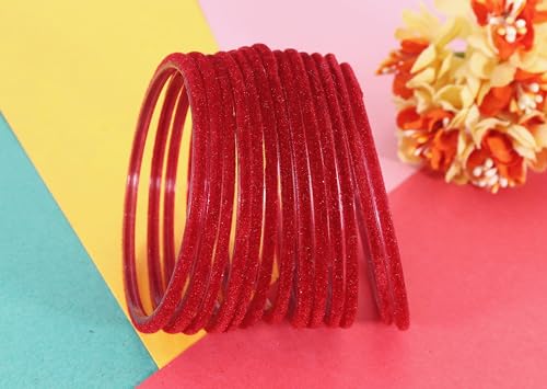Image of NMII Glass Velvet Bangles Set For Women and Girls | Plain Glass Bangles | Velvet Chudi | Simple Bangles For Women | Stylish Glass Bangles- Set of 24