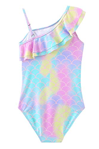 Image of Girls One Piece Swimsuits One Shoulder Ruffle Swimwear Floral Bathing Suit