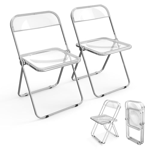 Bonnlo Klappstühle 2er Set - Esszimmerstühle, Gartenstuhl, Campingstuhl faltbar, für Balkon, Wohnzimmer, Restaurant und Konferenz, Ergonomisch, Weiß Transparent, 47x47x75cm, bis 150 kg
