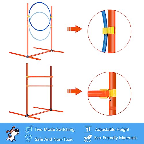 Xiaz Dog Agility Course Equipments, Obstacle Agility Training Starter Kit For Doggie, Pet Outdoor Games - Dog Tunnels, 8 Piece Weave Poles, Jumping Ring, High Jumps, Pause Box #TOP3