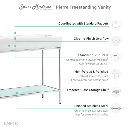 Image of Swiss Madison Pierre 40 Single, Freestanding, Open Shelf, Chrome Metal Frame Bathroom Vanity