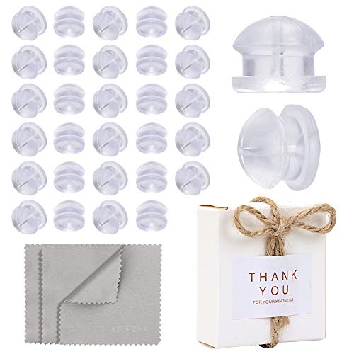 Premium Upgrade Soft Silicone Earring Backs, JJKKZVZ Hamburger Shaped Earring Safety Backs Clear Bullet Eearring Backs, Earring Backs Stopper with Jewelry Cleaning Cloth