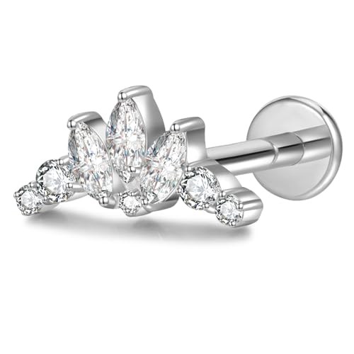 Flat Back Earrings Tragus Piercing Jewelry Hypoallergenic F136 Titanium Studs for Conch Cartilage Women Helix Men Internally Threaded Earrings Cubic Zirconia