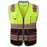 JKSafety 9 Pockets Class 2 Hi-Vis Safety Vest High Visibility Reflecitive Mesh Safety Vests for Men and Women...