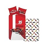 Disney Juego de ropa de cama reversible para niños de Home Cars, 135 x 200 cm y funda de almohada de 80 x 80 cm, Rayo McQueen, 2 piezas, ropa de cama de Cars muy suave, 100% algodón, suave y