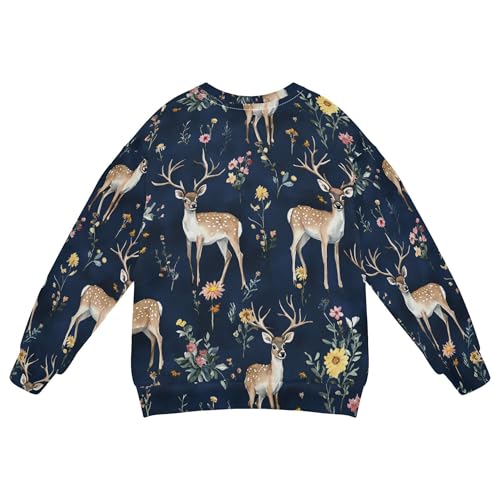 JUNZAN Aesthetic Deer Navy Blue Little Girls Hoodie Sweatshirt Long Sleeve Outerwear for Kids Party 4T2