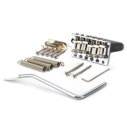 Wilkinson WV6-SB 54mm 5+1 Hole Tremolo Bridge Vintage Steel Saddles with Full Steel Block for Fender USA and Japan Strat Style Electric Guitar, Chrome