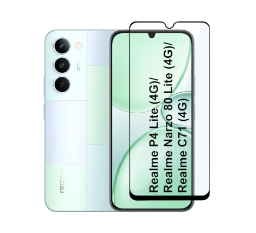 Image of CEDO Tempered Glass for Realme P4 Lite (4G) / Realme Narzo 80 Lite (4G) / Realme C71 | Screen Protector Full HD Quality Tempered Glass Anti-Scratch Edge to Edge Coverage with Easy Installation Kit (Black)