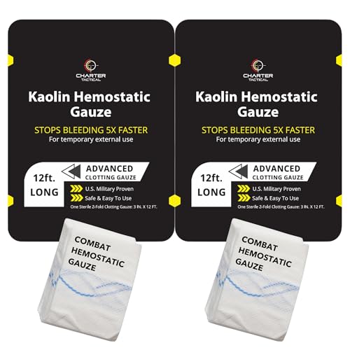 First Aid Advanced Quick Clot Combat Gauze - Flexible Hemostatic Gauze - to Stop The Bleed kit Faster Wound Packing withQuick Clotting Medical Gauze - Survival Kit Supplies (Pack of 2)