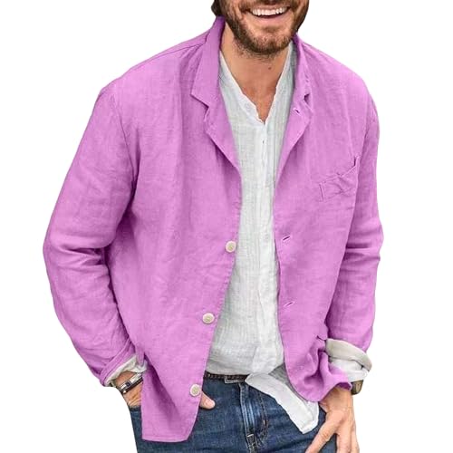Men's Cotton and Linen Casual Blazer Jacket Regular Fit Lightweight Summer Fall Tops
