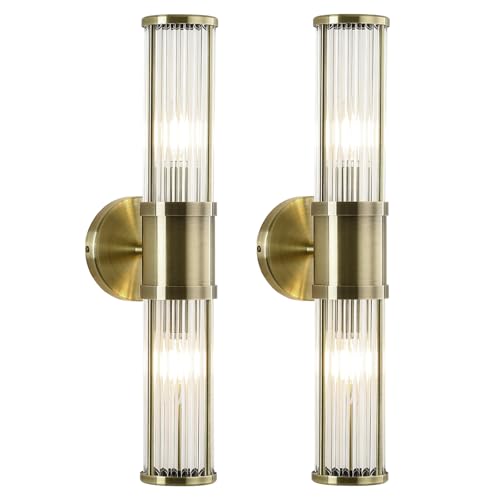JOOSENLUX 2 Light Bathroom Vanity Light Fixture, Antique Bronze Wall Sconce Set with E12 Base and Glass Rod Design – Decorative Lighting for Bathroom Mirror, Powder Room, Hallway, Bedroom An