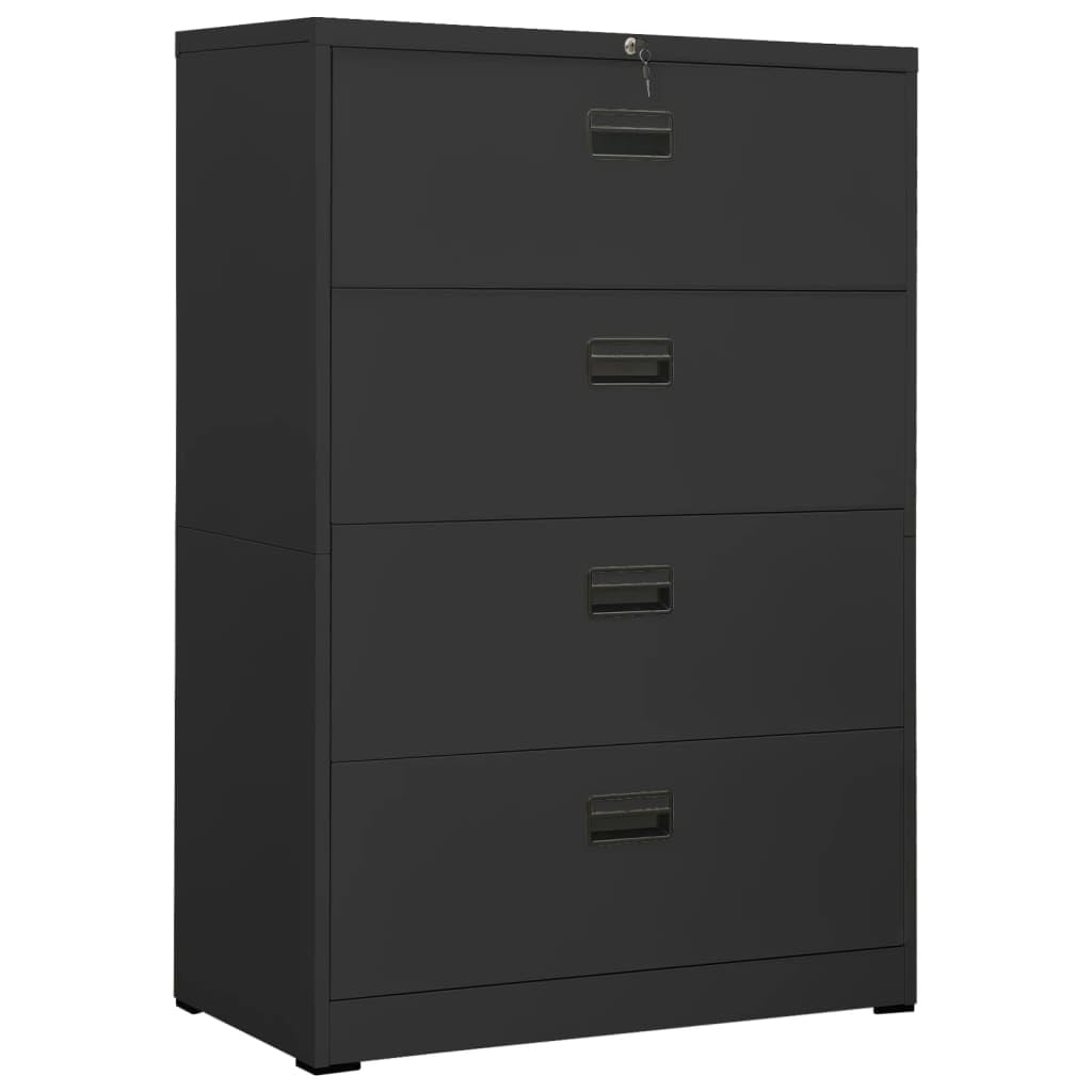 Armadietto portadocumenti in acciaio antracite, 90 x 46 x 134 cm, armadio da ufficio con 4 cassetti, serratura e cartelle sospese, per documenti legali A4, per ufficio e casa