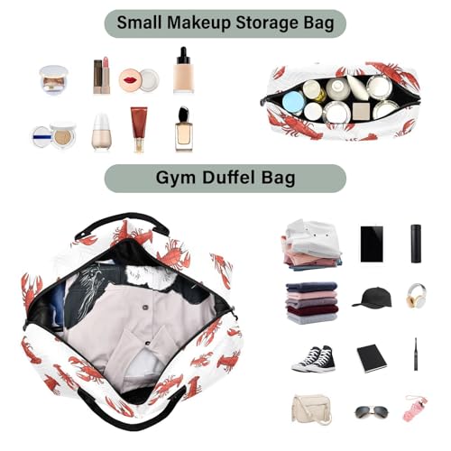 Cartoon Red Lobster Travel Duffel Bag for Men Women with Makeup Bag Weekend Overnight Carry On Bags for Hospital Travel Gym4