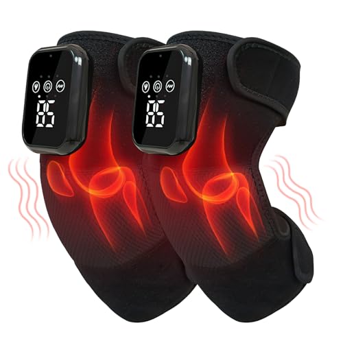 Polegas Knee Massager, 2 Pack Cordless Heating Massager Wrap with Vibration, Rechargeable Heated Knee Pads with 3 Adjustable Intensity and Temperature, Relieves Arthritis, Joint Stiff, Muscle Strain