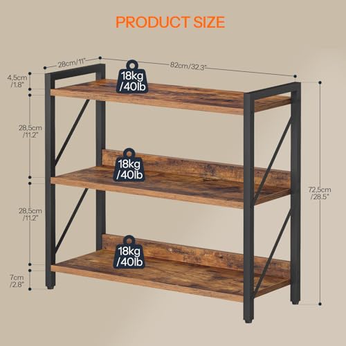 Image of HOOBRO Bookshelf, 3-Tier Industrial Bookcase, Book Shelf Storage Organizer, Bookshelf with Metal Frame for Living Room, Bedroom, Home Office, Kitchen, Rustic Brown and Black BF718SJ01