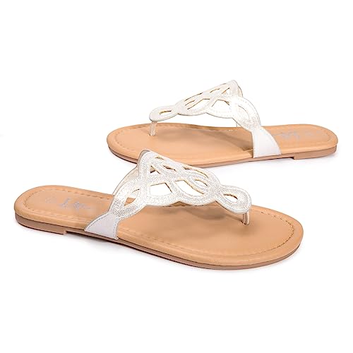 Image of LM Women's Thong Sandals T-Strap Sandals Slip On Flat Sandals Flip Flop Casual Summer Slide Sandals