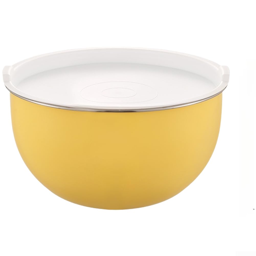 Edelstahl-Schüsseln, Rührschüsseln aus 304 Edelstahl mit Deckel zum Kochen von Salat, Rühren, Rühren, robust und spülmaschinenfest (24 cm gelber Deckel)