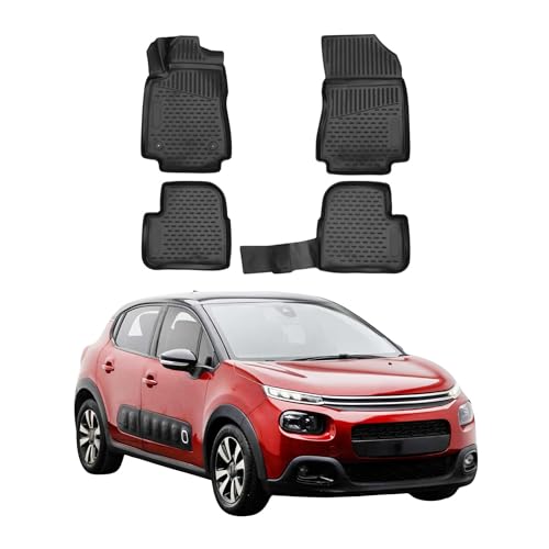 Tapis de sol Citroen C3 2016-2023 finition 3D premium en caoutchouc noir