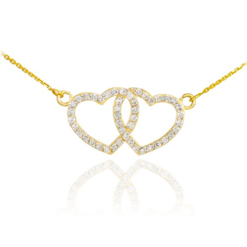 14k Yellow Gold Diamond Double Open Heart Necklace 16