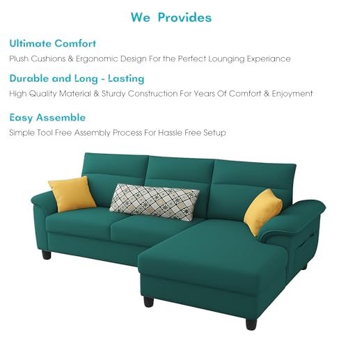 Image of Casaliving Seams RHS 4 Seater L Shape Sofa for Living Room (Pine Fabric) Premium Fabric Sofa