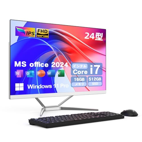 SOOYA ��̌^�p�\�R�� 24�^ MS Office 2024/Win 11 Pro����1920x1080 �t��HD IPS�t�� ����x�[�� CPU:Core i7 ��3���� 16GB������ 512GB SSD �f�X�N�g�b�vPC WiFi/Bluetoo