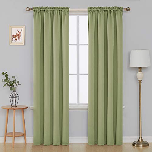 Image of Deconovo Solid Rod Pocket Blackout Window Curtain for Living Room, 52W x 84L Inch, Nile Green