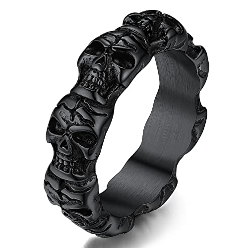 ChainsProMax Skull Ring Black Rings for Men Fashion Steampunk Gothic Ring Size 9 Biker Rings for Men