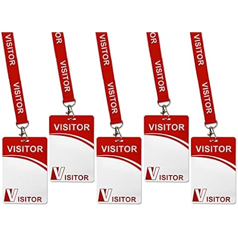 Visitor ID Badge Card with Lanyard Clip - Reusable Temporary Pass, Heavy Duty Plastic Name Tag for Company, School, Exhibition (5 pcs) Cover