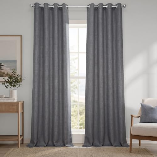 Image of HPD Half Price Drapes - Grommet Faux Linen Curtains for Living Room (1 Panel) - 50W X 96L - Textured Room Darkening Curtains for Bedroom 96 Inches Long - Drapes for Home Decor, Blazer Grey