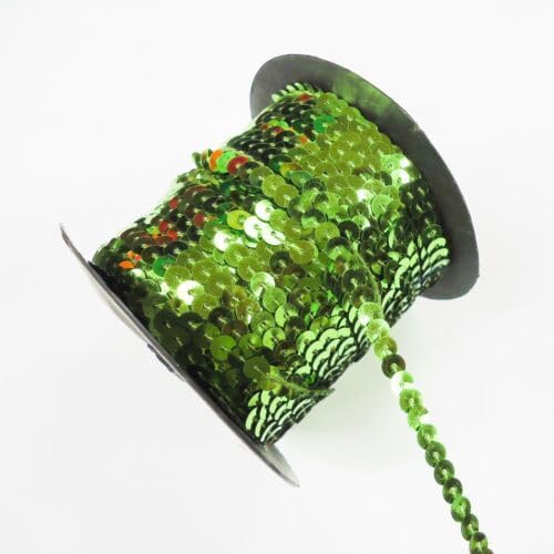100 Yards Single Row Sequins Trim 5mm Wide for Sewing, Arts and Crafts Lime Fabric