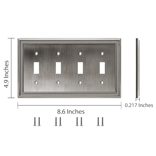 Image of Henne Bery Sunken Pearls Heavy Duty Decorative Wall Plate Switch Plate Outlet Cover (Quad Toggle, Heirloom Silver)