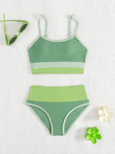 Image of Verdusa Girl's 2 Piece Colorblock High Waisted Bikini Sets Swimsuit Swimwear Bathing Suits